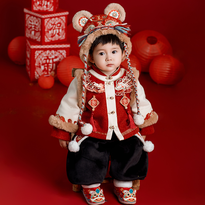 【福满满】男童拜年服冬季汉服儿童唐装新年喜庆衣服女宝宝过年衣服