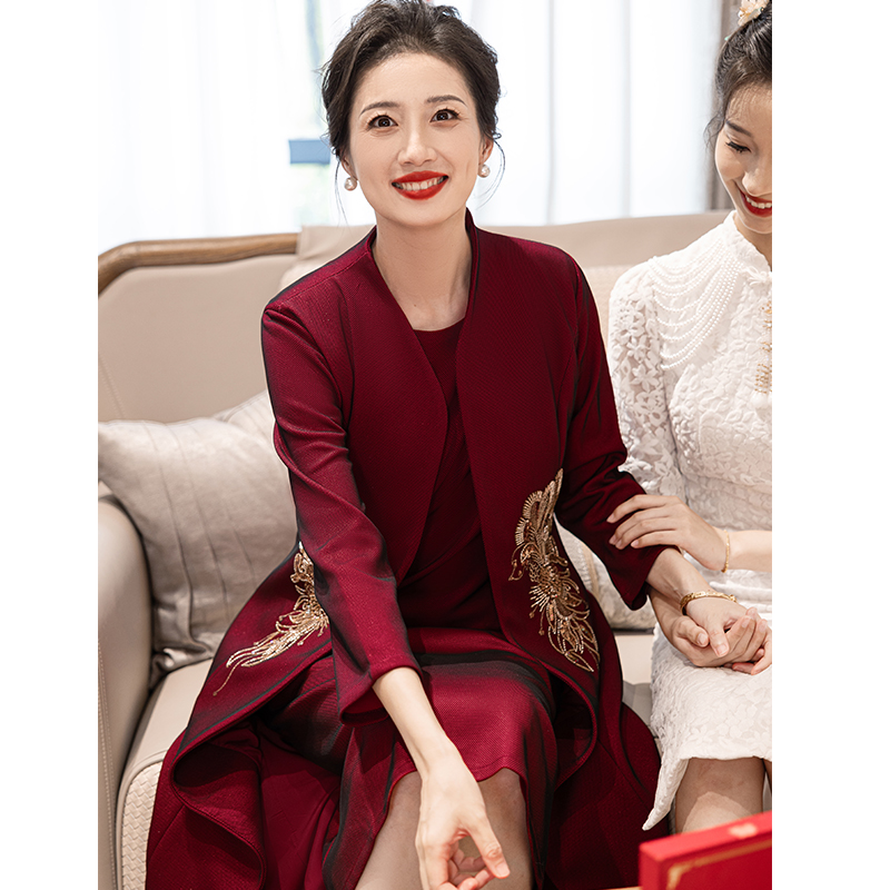 A063秋冬款保暖加厚高端喜婆婆婚宴装旗袍两件套妈妈婚宴礼服喜服