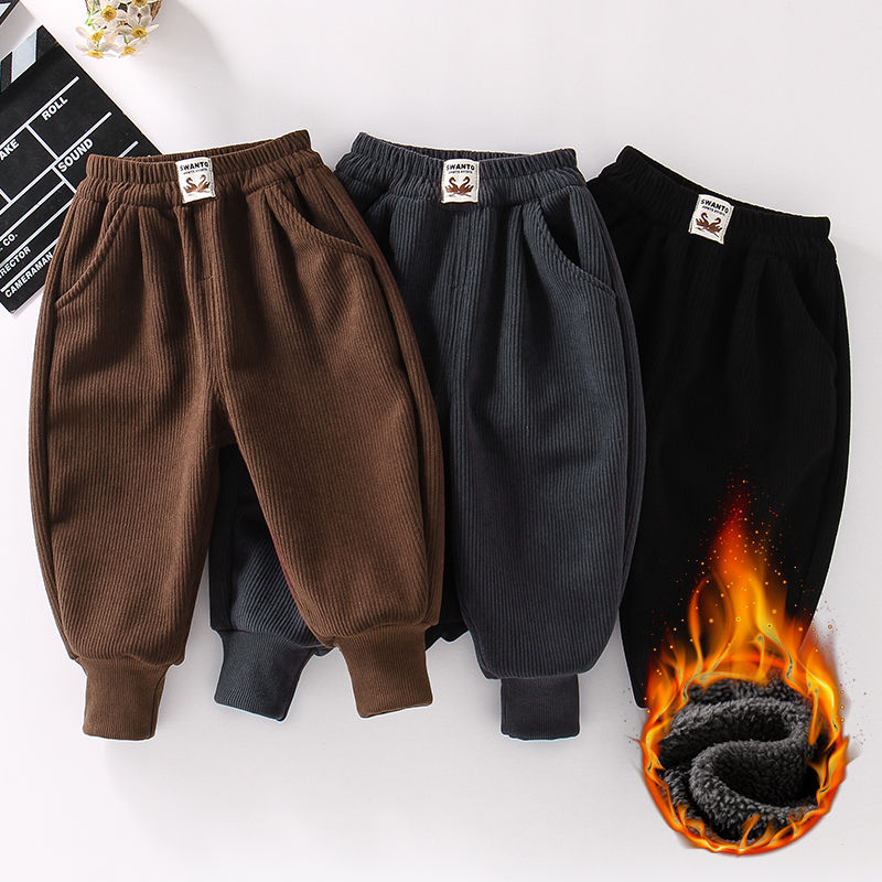 【巴拉甄选】男童加绒裤子2023冬装新款一体绒宝宝灯芯绒长裤儿