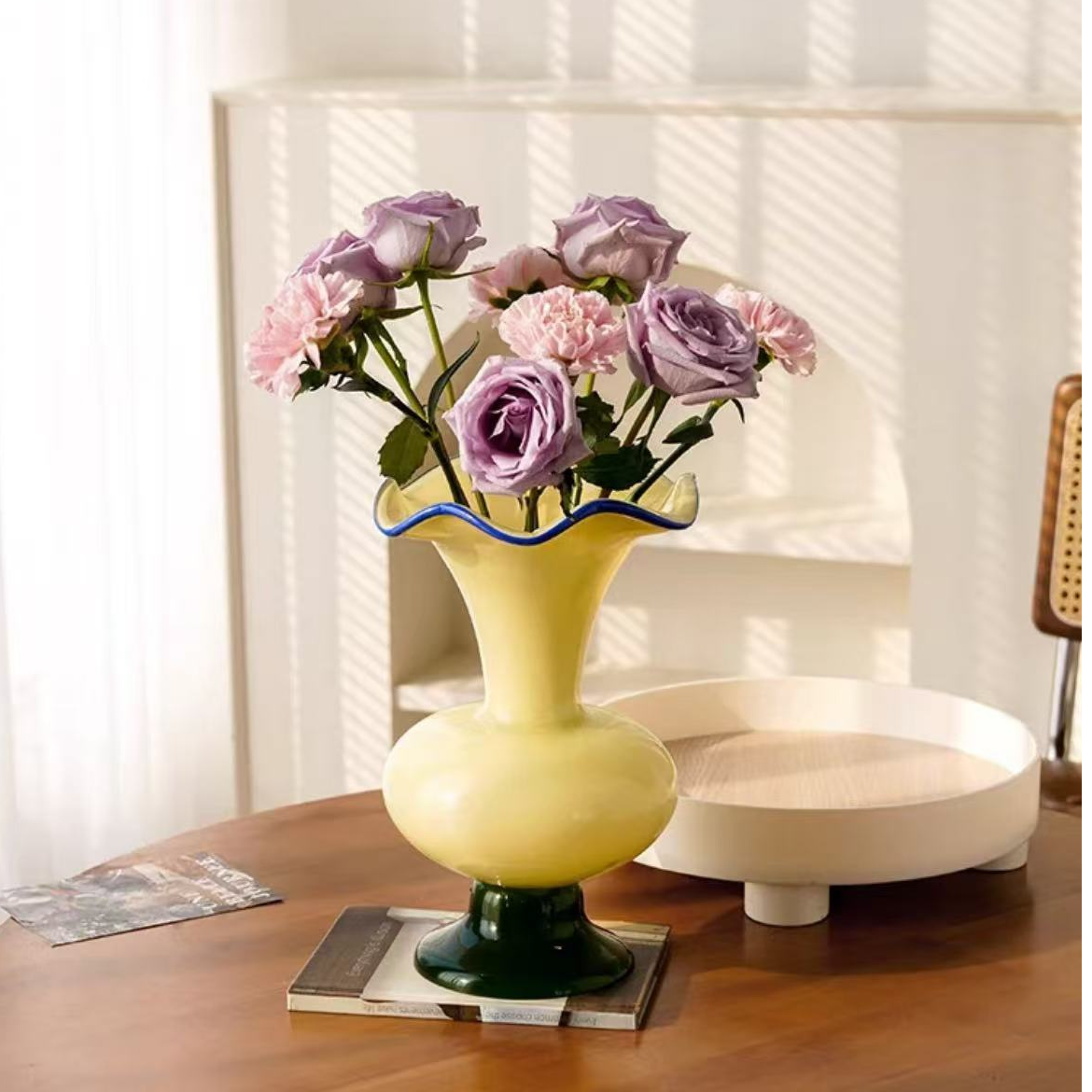 法式中古芬顿玻璃花瓶摆件家居轻奢电视柜复古装饰鲜花绿植插花器