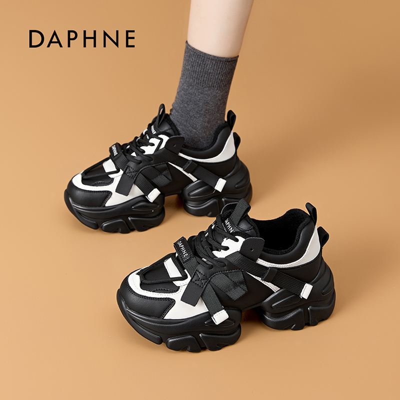 Daphne/达芙妮女鞋2024冬季老爹鞋厚底增高加绒保暖经典时尚百搭