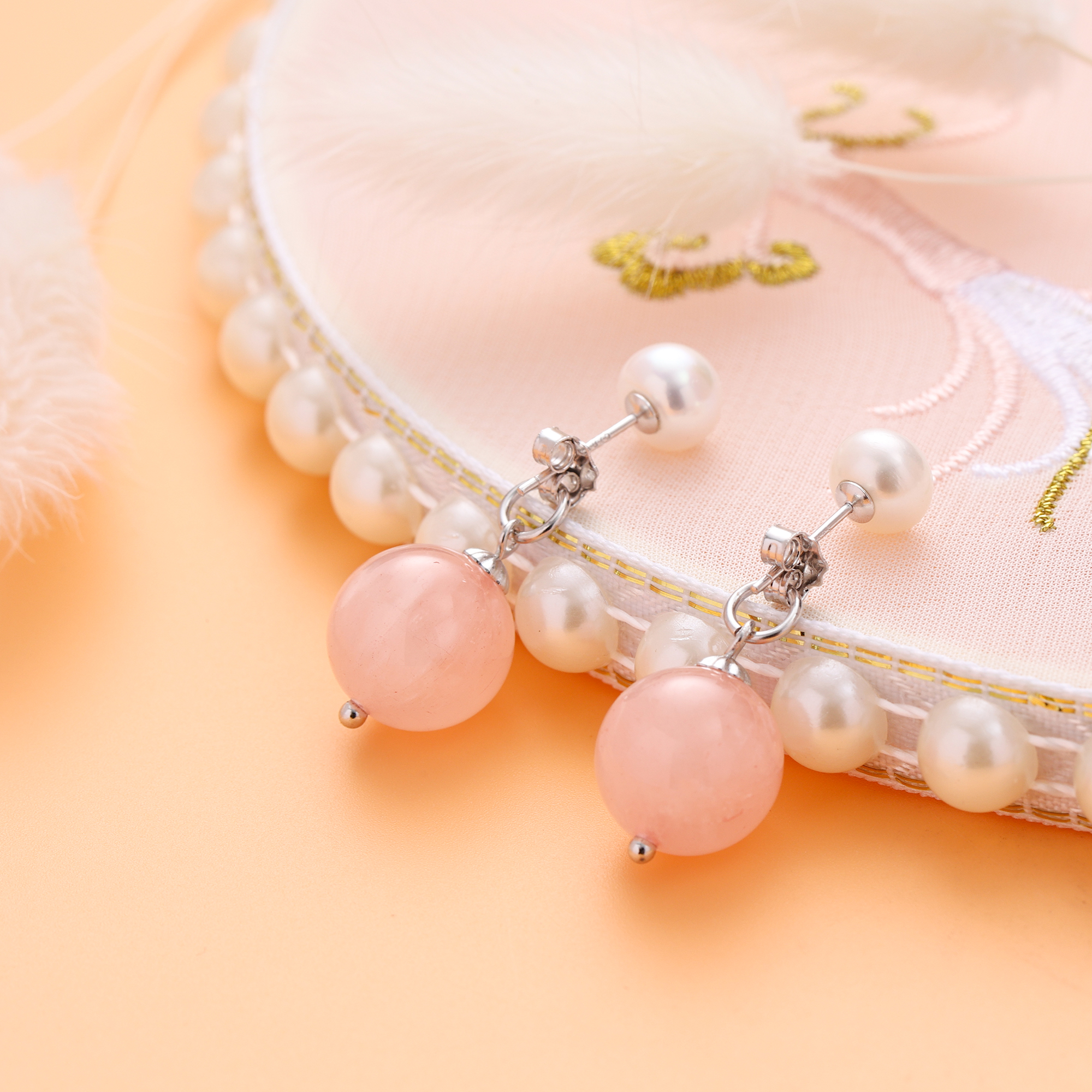 花好月圆-天然淡水珍珠耳坠耳钉 扁圆馒头珠 S925银配件 复古国风