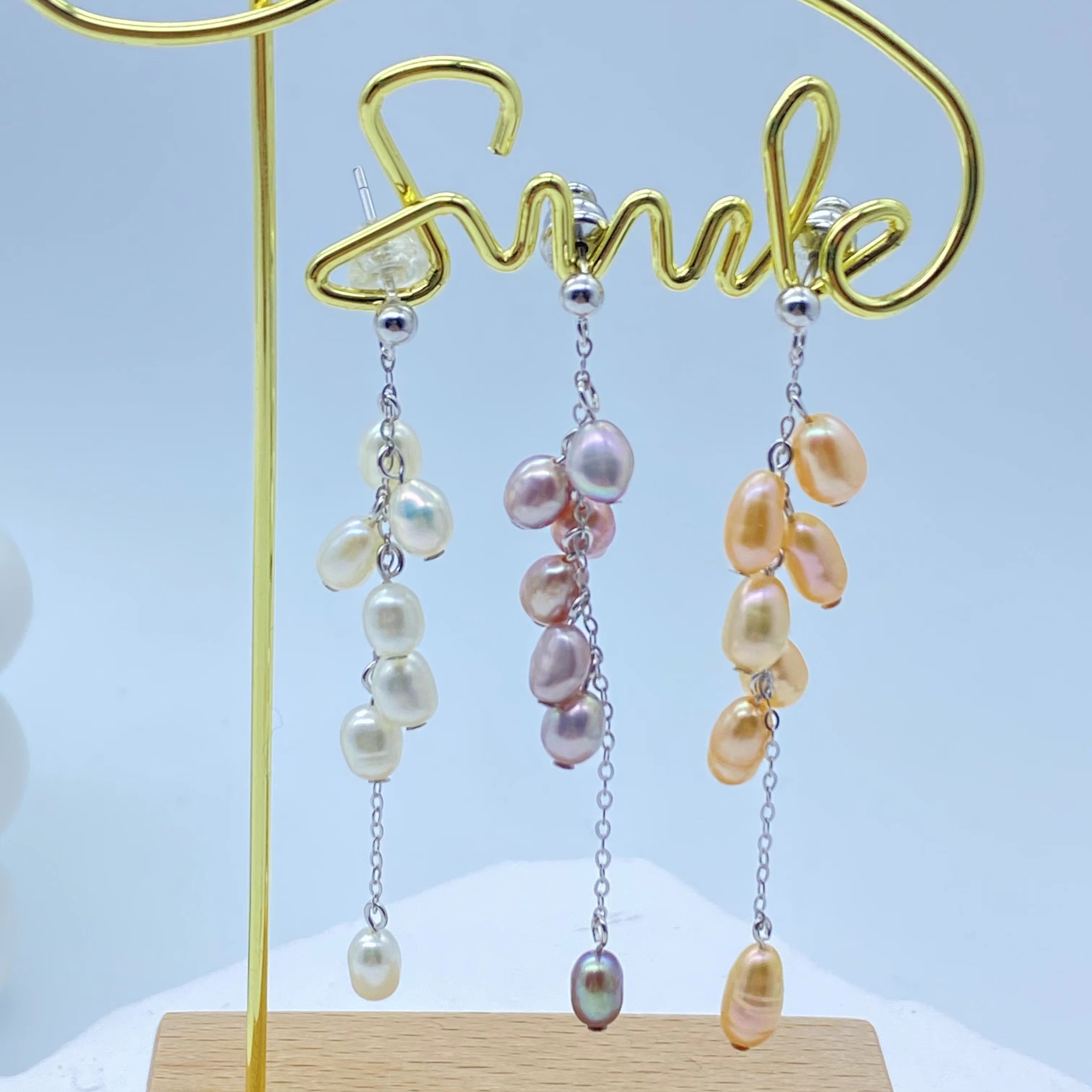 丰收-手作麦穗款-通体925银天然的淡水珍珠耳饰（珍珠约4毫米）