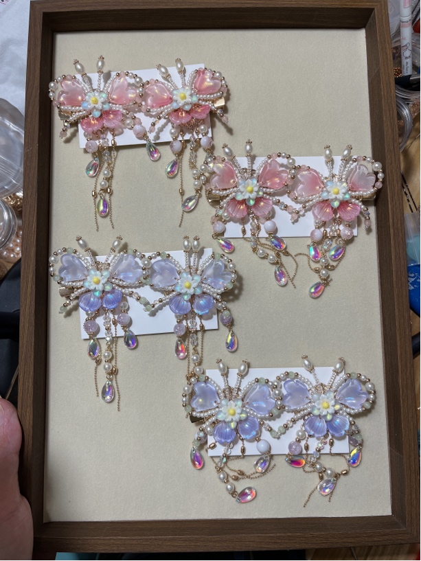 发饰头饰琉璃复古重工手工国风蝴蝶发夹边夹可爱珍珠发卡抓夹一对