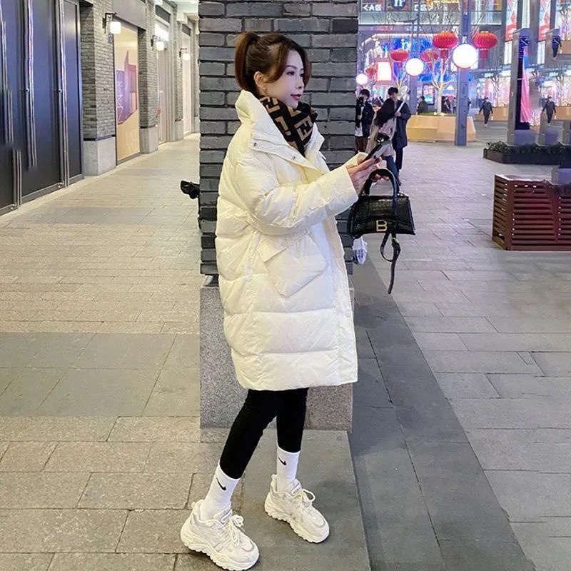 雅鹿冬装白鸭绒羽绒服女2024年新款韩版宽松显瘦中长款立领斜口袋