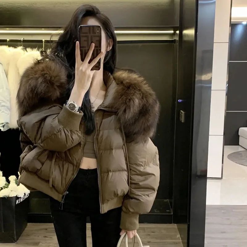 雅鹿百搭可拆卸大貉子毛领羽绒服女2024冬季新款小个子短款貉子毛