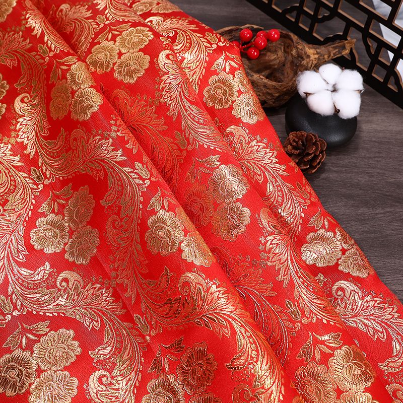 中国风金丝织锦缎提花绸缎布料沙发坐垫抱枕喜庆装饰民族服装面料