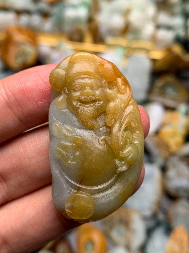 天然缅甸翡翠A货俏黄翡财神