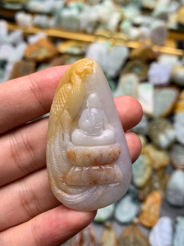 天然缅甸翡翠A货三彩悟道