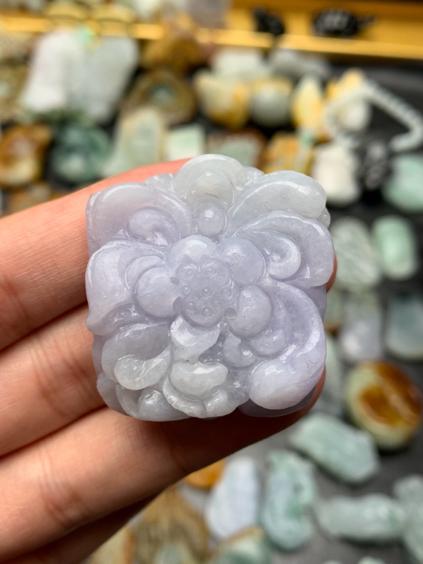 天然缅甸翡翠A货紫罗兰一品青莲