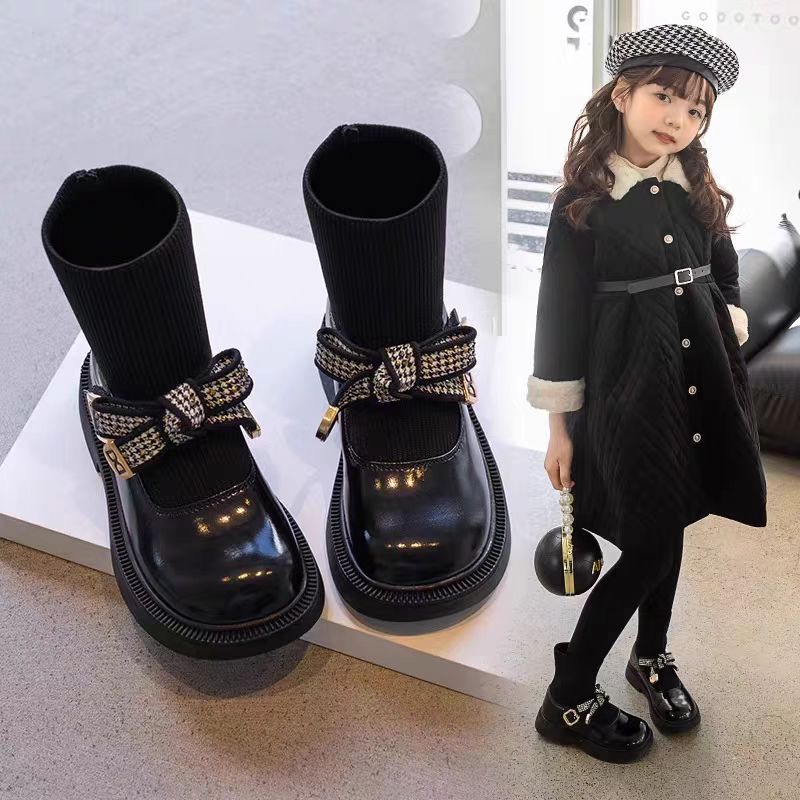女童鞋短靴2025秋冬新款洋气儿童靴子加绒袜靴女大童马丁靴公主靴