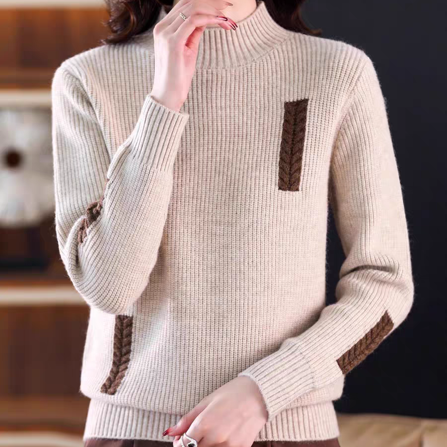 2024新款妈妈针织衫中领时尚百搭毛衣女冬季加厚针织衫