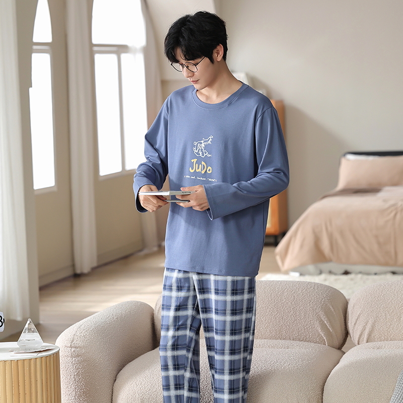 睡衣男长袖纯棉春秋款男士青少年男生全棉式夏天秋冬季家居服套装