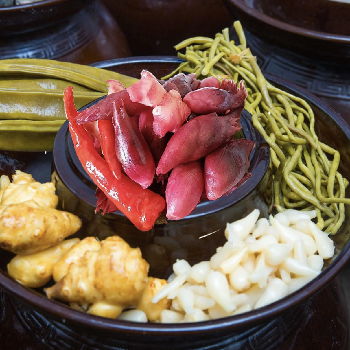 大别山岳西农家传统手工小咸菜混合小菜腌洋河姜酸豆角腌辣椒等 