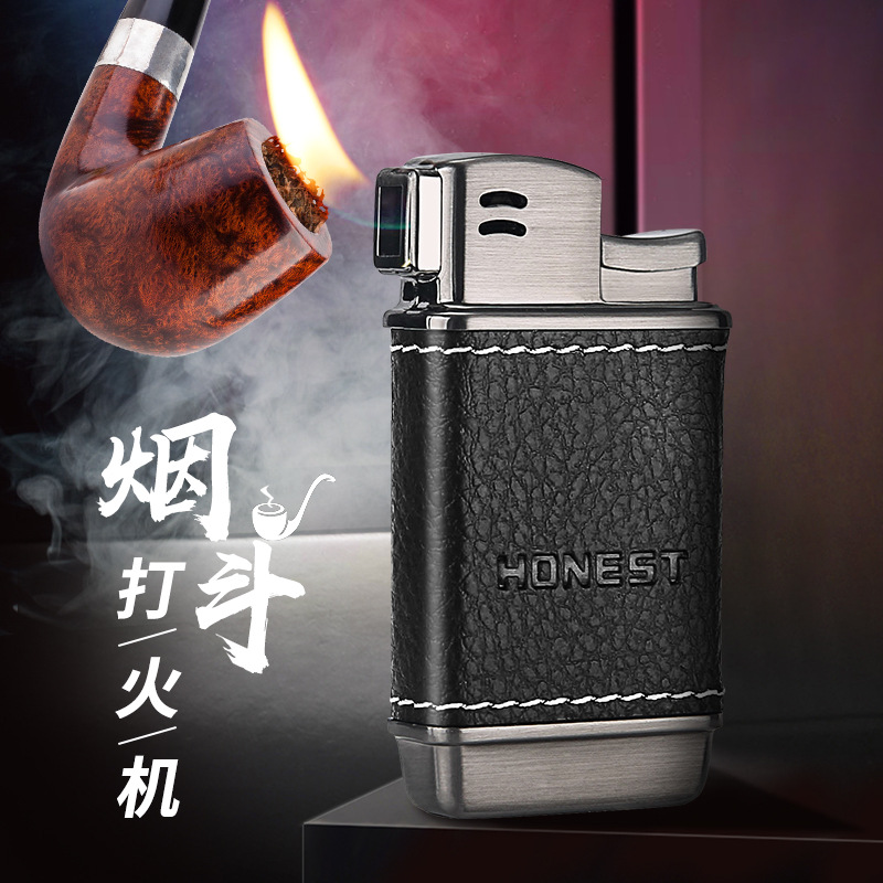 斜火烟斗专用打火机老式复古个性男士礼品精致小巧按压点火礼盒装