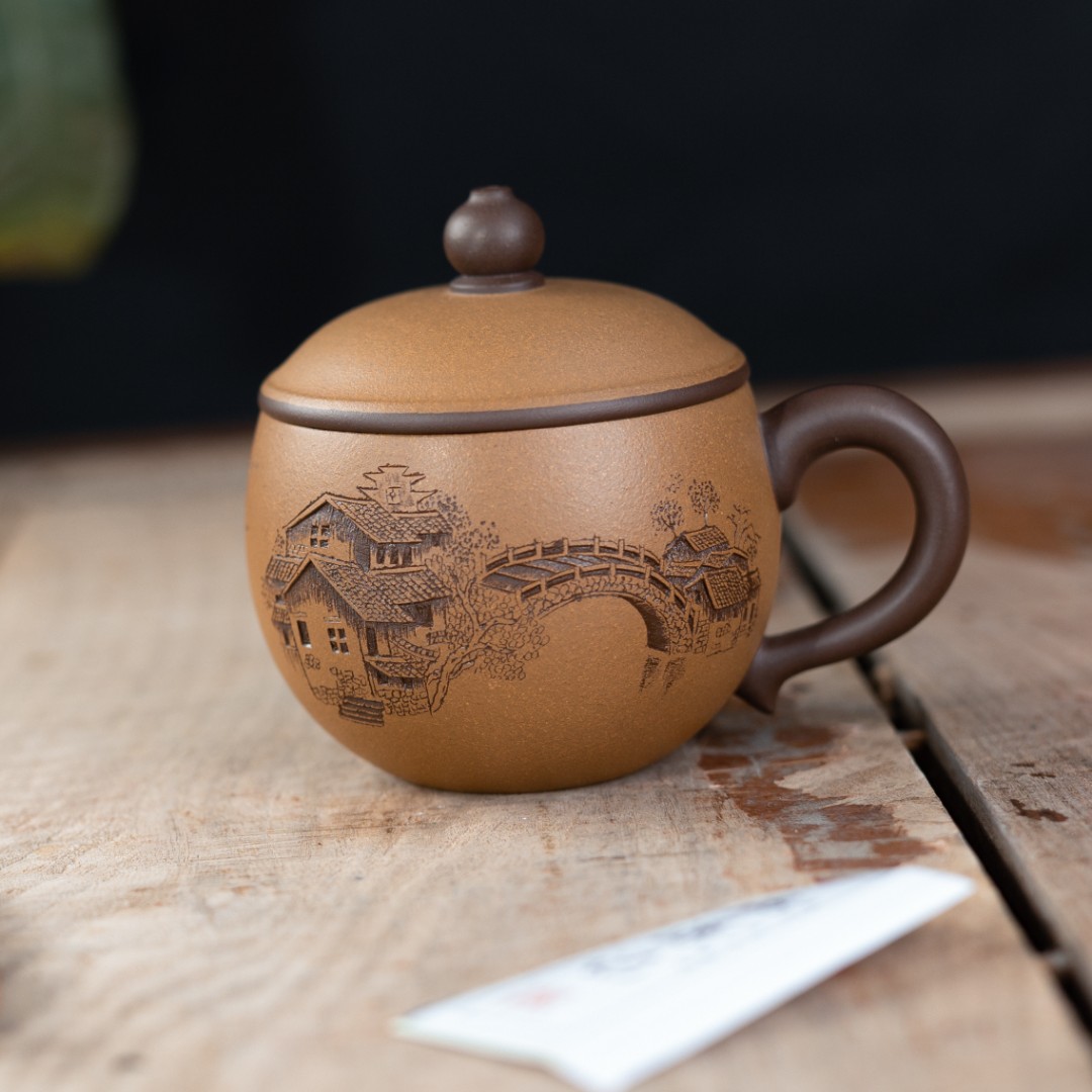 桃源《忆江南》380cc段泥粉浆大号紫砂盖杯办公杯家用大容量茶水杯