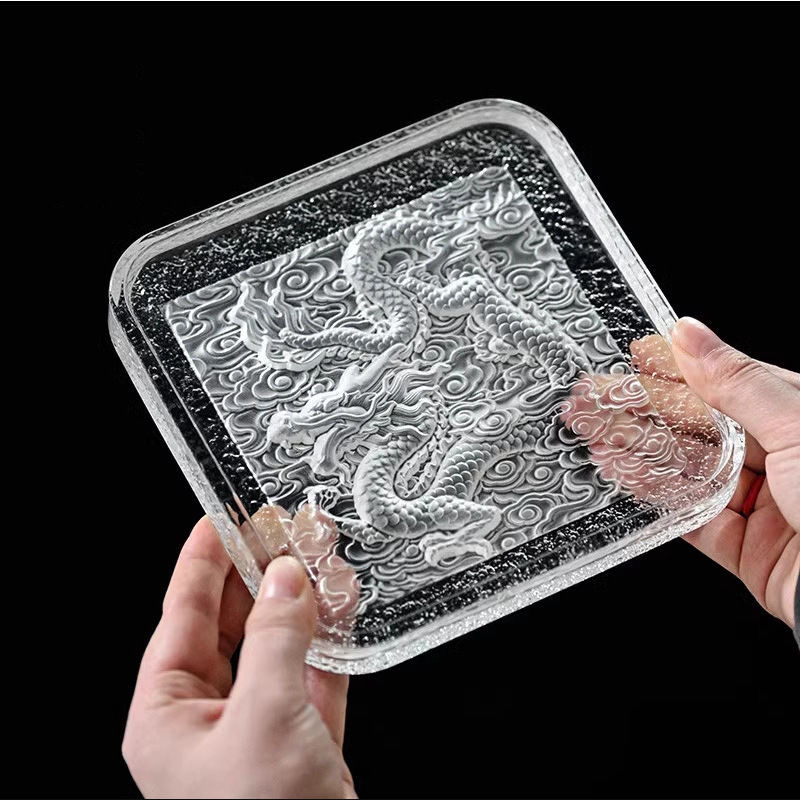 轻奢玻璃祥龙壶承磨砂茶盘茶具配件高端家用干泡台茶壶托盘垫子