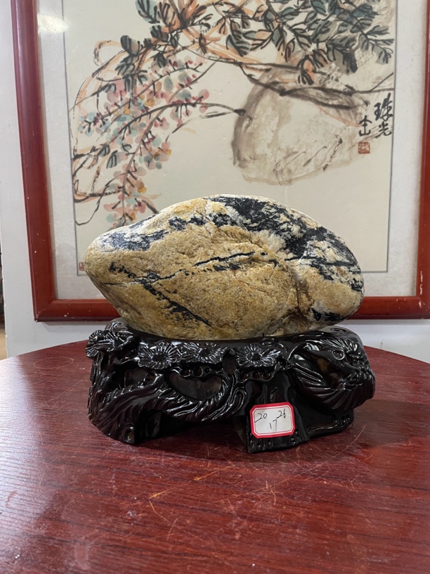 室内平安石摆件【墨石-黄墨】高20cm～宽26cm～厚17cm～