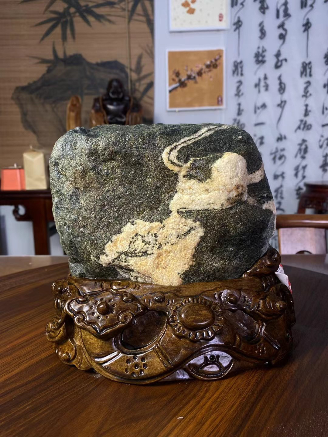 室内平安石摆件【金chan-财鹿亨通】高20cm～宽21cm～厚16cm～