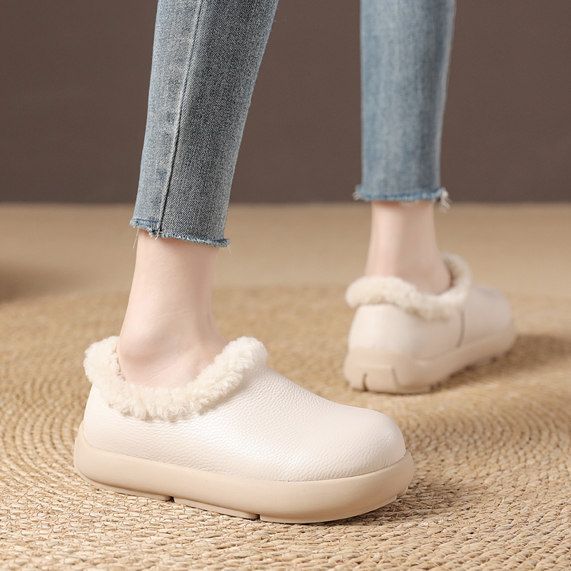 小土豆鞋100%羊皮毛一体女款牛皮面棉鞋加绒加厚保暖雪地厚底鞋