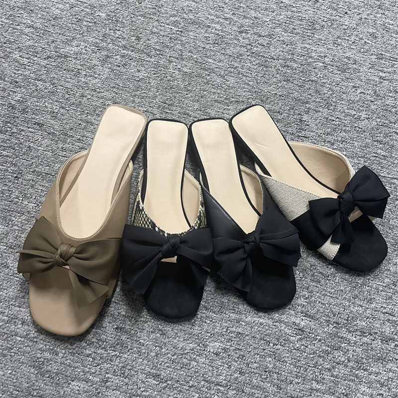23年新款女鞋百搭平底拖鞋蝴蝶结四色拖鞋