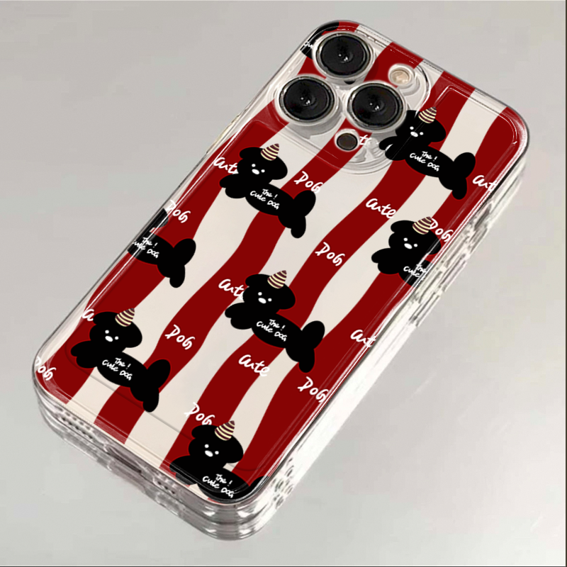 条纹小狗适用iphone14promax苹果15手机壳13卡通12创意个性11小众