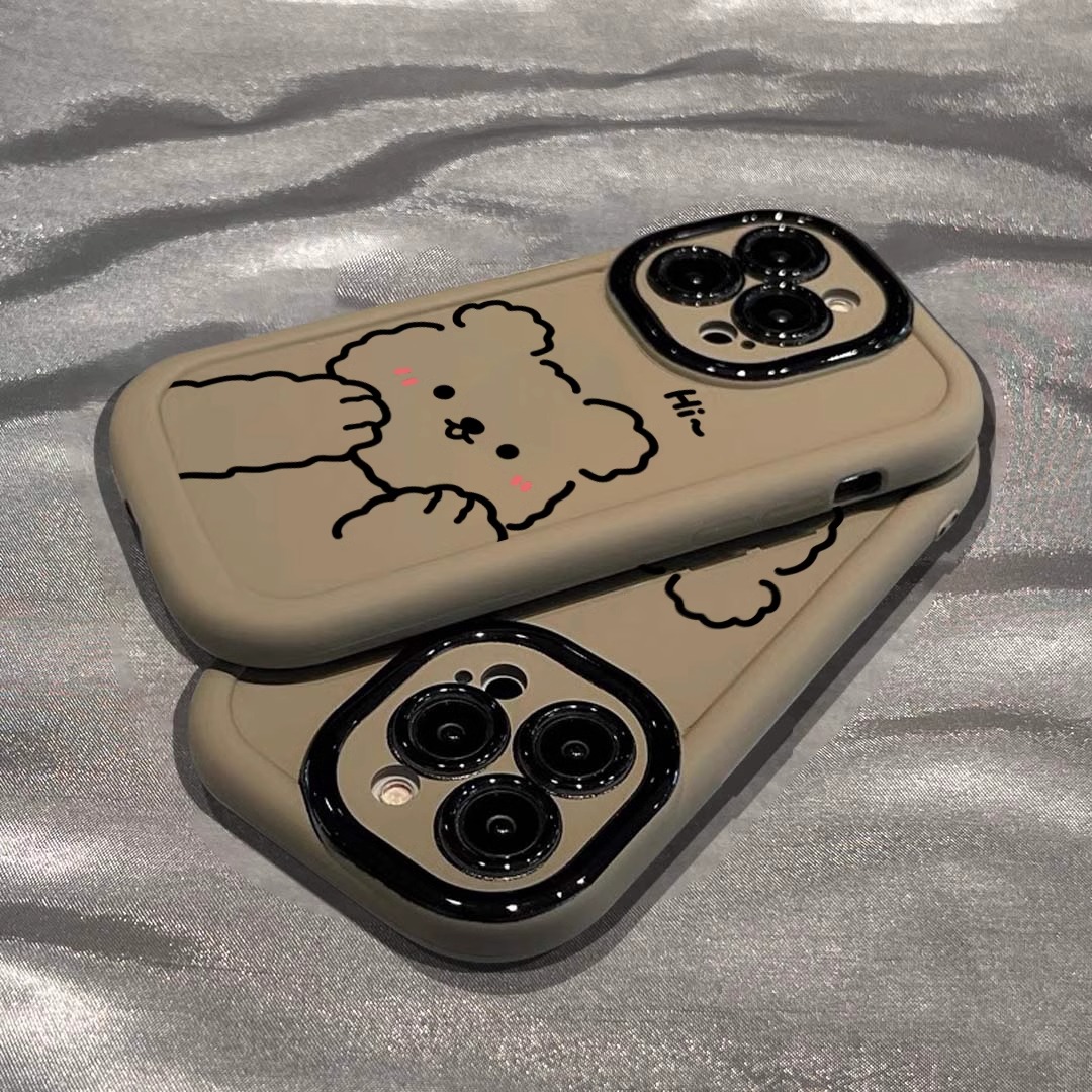 线条萌熊苹果15手机壳14iPhone13pro新8SE软7plus创意xsmax/12/6s