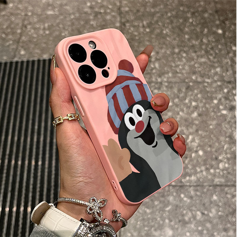 帽子鼹鼠苹果15promax手机壳iphone14/13卡通12折皱壳11/xr/8p/7