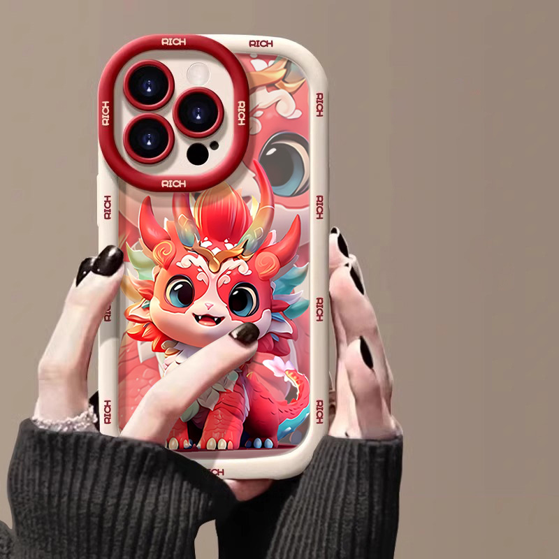 龙年彩色财龙苹果14promax手机壳iphone15全包13软胶12防摔11泡芙