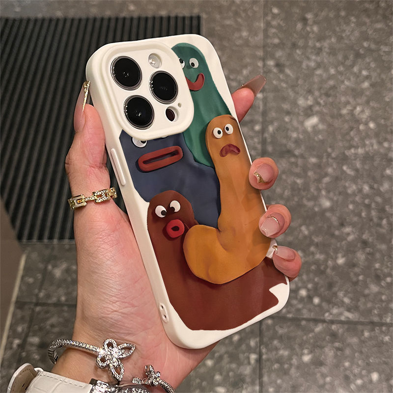 色块表情苹果15promax手机壳iphone14/13卡通12折皱壳11/xr/8p/7