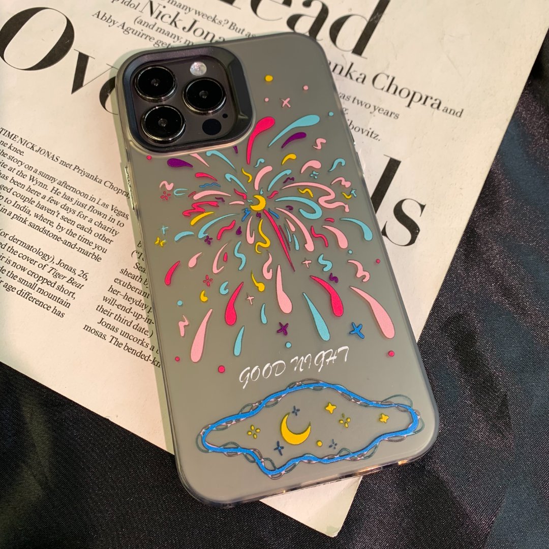 适用苹果15iphone14pro烟花倒影ins卡通创意个性情侣手机壳女款13