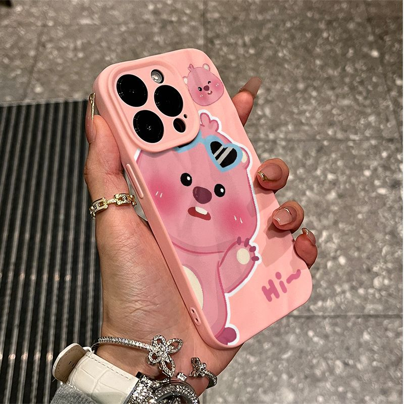 卡通海狸苹果15promax手机壳iphone14/13卡通12折皱壳11/xr/8p/7