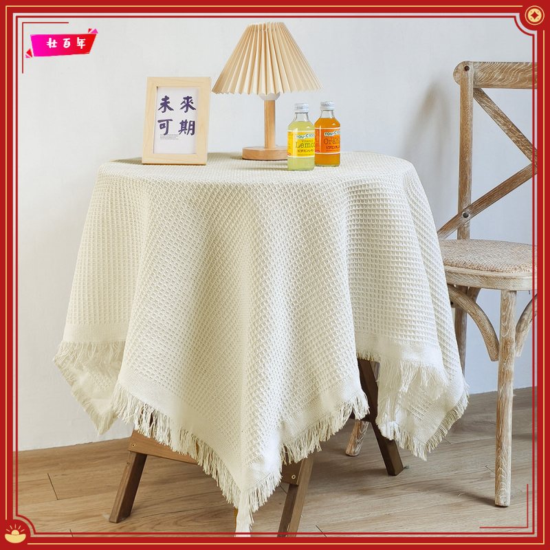 ins奶油风桌布棉麻流苏网红拍照背景圆桌装饰布茶几盖巾餐桌台布