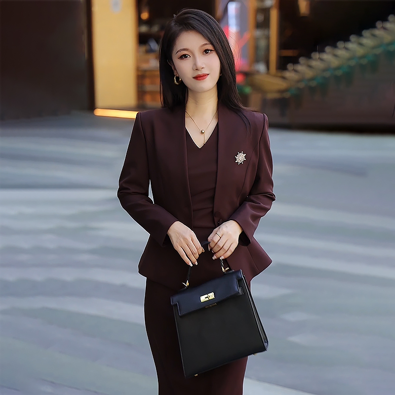 安可拉红西装职业女裙套装职场轻熟风无袖连衣裙两件套显瘦春秋