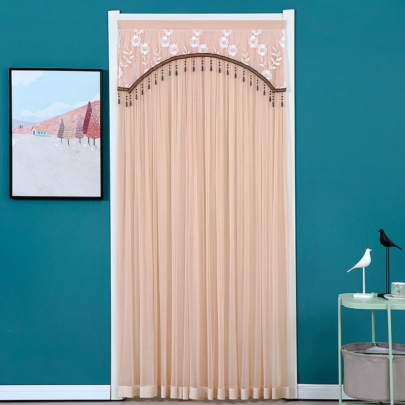 新品夏季防隐私防蚊门帘免打孔伸缩杆魔术贴婚庆用隔断帘蕾丝纱帘