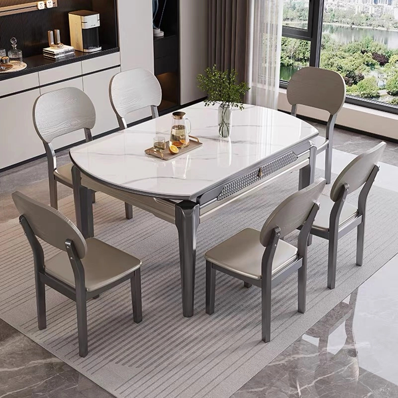 2024新款多功能实木岩板餐桌方圆两用电磁炉餐桌家用可伸缩圆饭桌