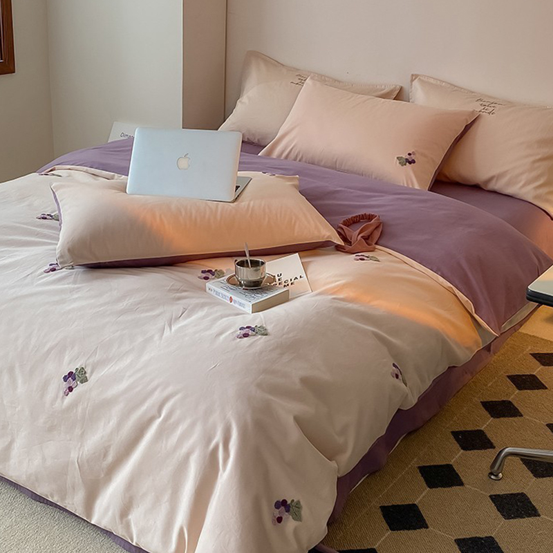 巷子戏法高级磨毛温柔床品全棉纯棉春秋被套裸睡粉色床上四件套