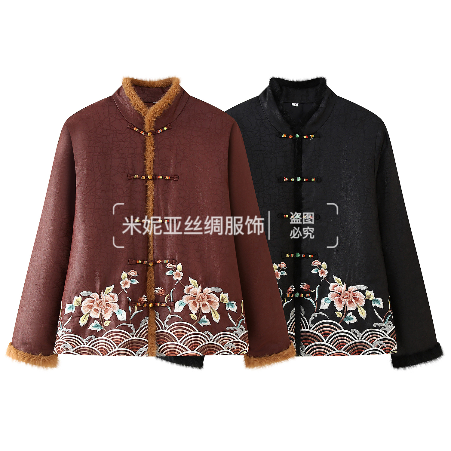 秋冬加厚国风百搭复古刺绣盘扣棉衣外套