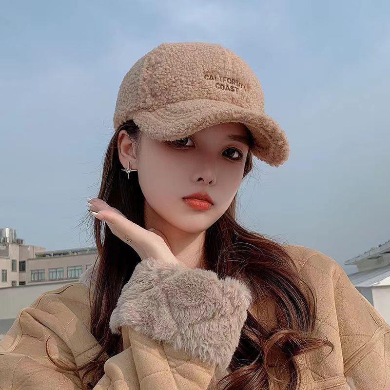 羊羔毛帽子女士秋冬季时尚休闲百搭毛绒鸭舌帽加厚保暖棒球帽A209