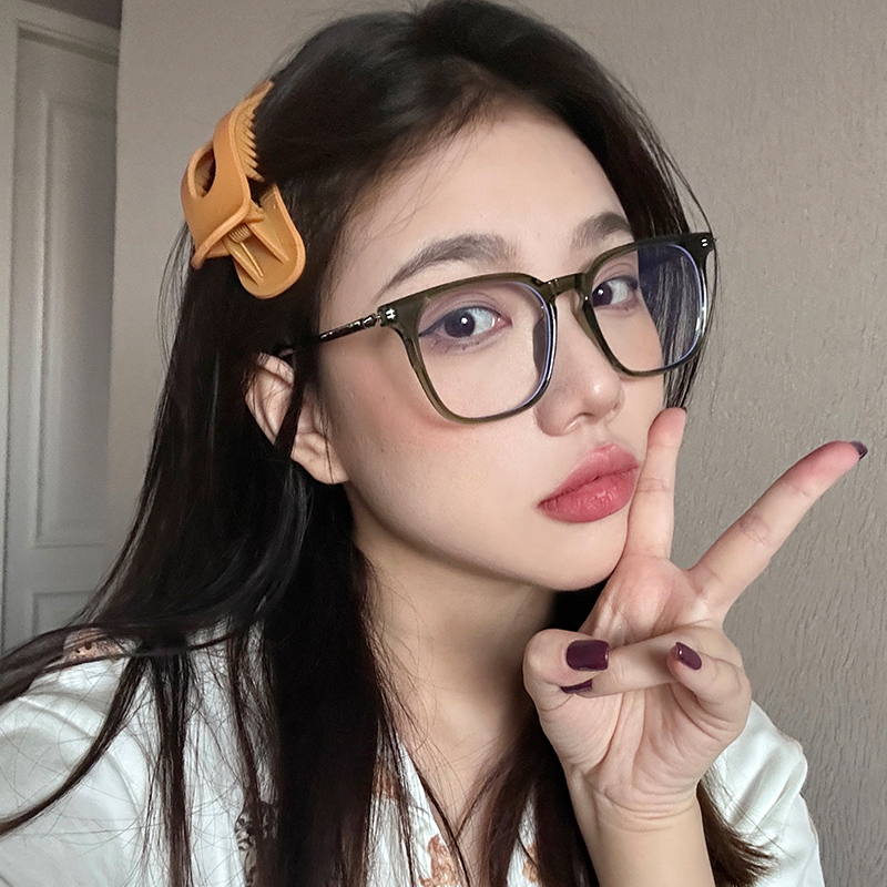 防蓝光眼镜女平光镜防辐射素颜神器橄榄绿个性钢笔镜腿近视眼镜框