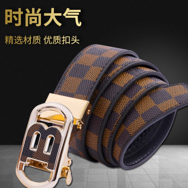 网红爆款福利腰带男士自动扣优质B字扣腰带格子纹带身时尚经典