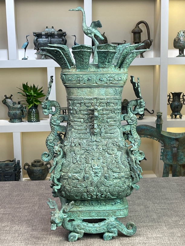 60cm高 春秋莲鹤方壶 天路仿古青铜器