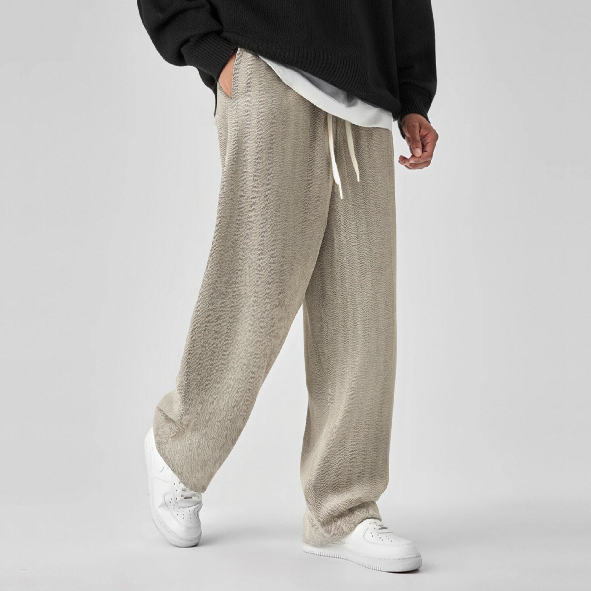 BD春季斜纹直筒裤男简约宽松休闲运动长裤男百搭