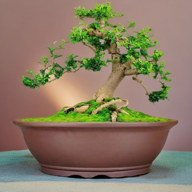 紫砂花盆，盆栽植物盆景。