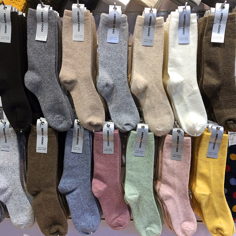 EMPOLE毛线袜子女袜韩国秋冬加厚保暖羊绒袜东大门进口纯色堆堆袜