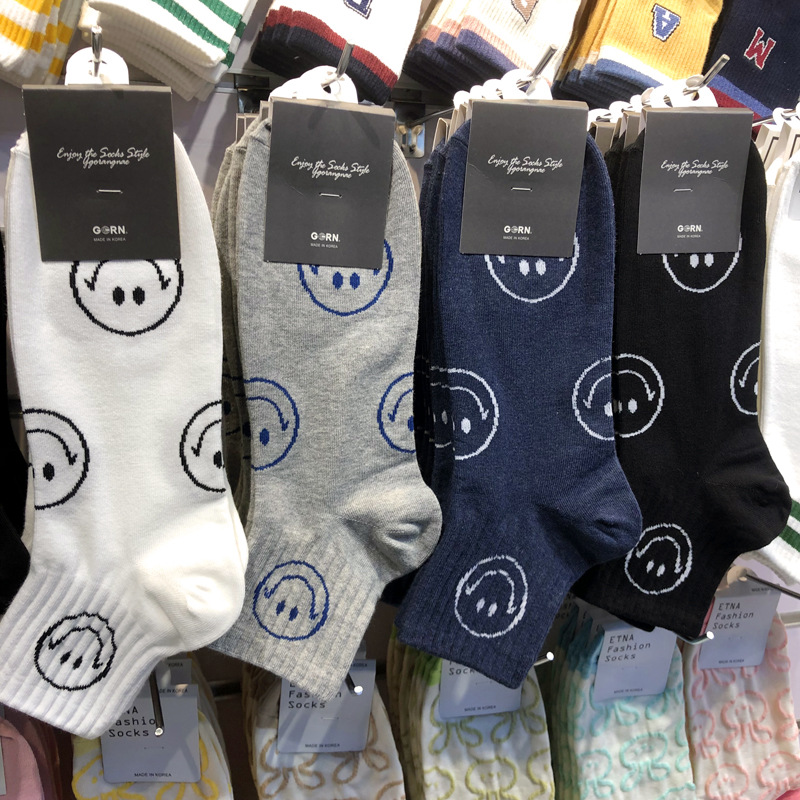 韩国袜子ggorangnae男短袜ins风笑脸休闲棉袜东大门春夏新款潮袜