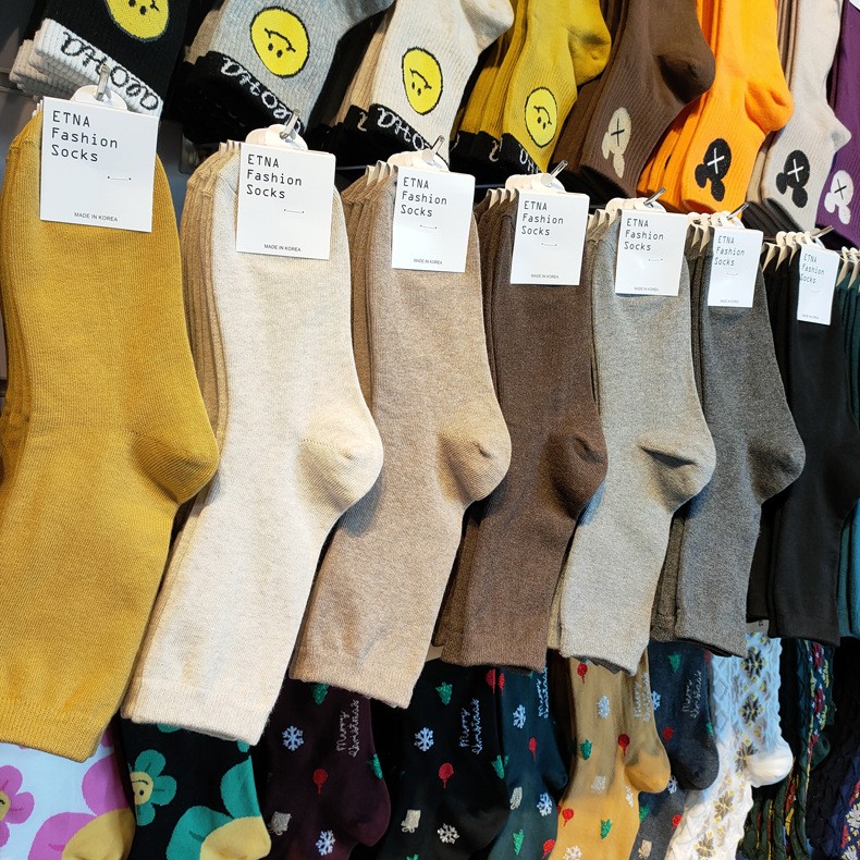 堆堆袜女袜韩国东大门进口ETNA大地暖色袜子加厚纯色简约中筒棉袜