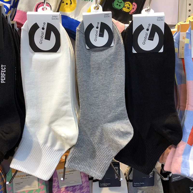 男士纯色袜子韩国进口短袜黑白灰束腰商务袜男人简约休闲百搭短筒