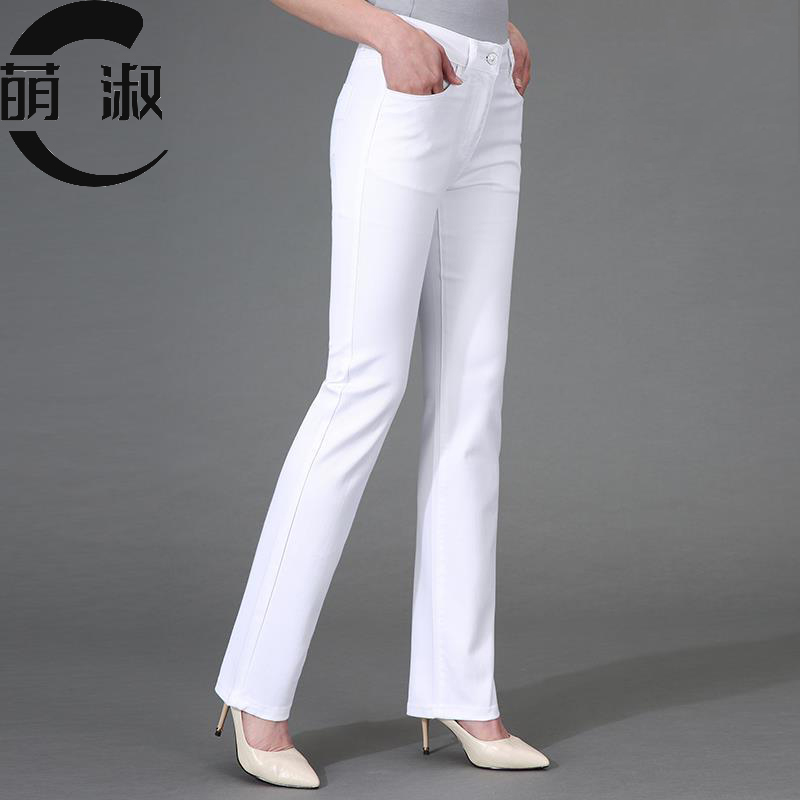 2025秋冬季新款加绒白色高腰直筒裤女士弹力宽松休闲修身大码长裤