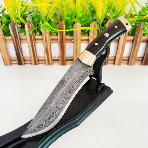 云南手工锻打大马士革钢割肉小刀制作精美瓜果刀户外多功能刀